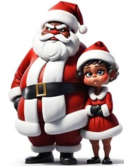 3d santa claus with daughter on white background