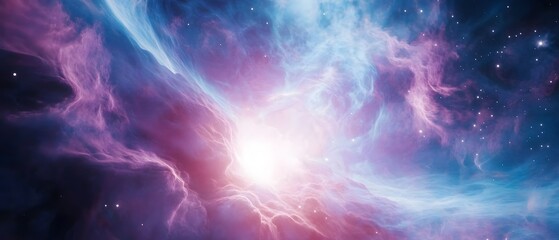 Fototapeta premium Captivating and mystical celestial landscape featuring glowing cosmic clouds swirling nebulae and ethereal energy fields