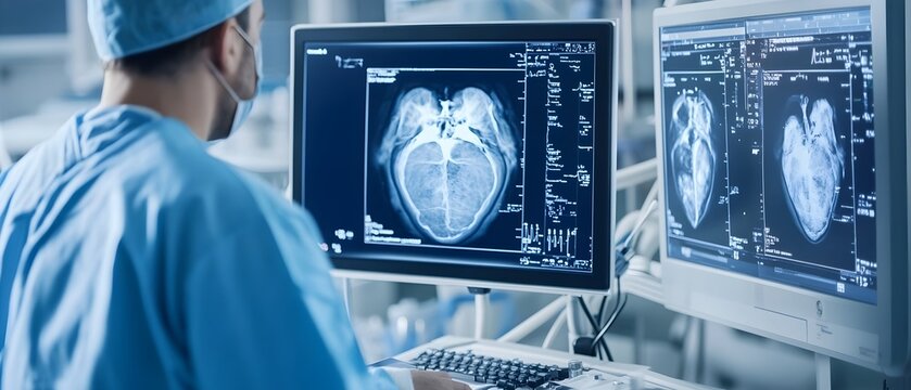 Cardiologist reviewing a patient s heart scan on a computer screen