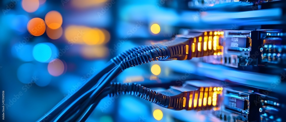 Poster cutting edge telecommunication network technology focusing on advanced data processing and connectiv