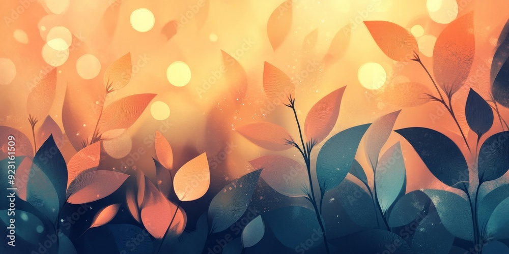 Aufkleber Develop an abstract background with a nature-inspired color palette using soft gradients and light bokeh effects to create a soothing and artistic design that blends modern