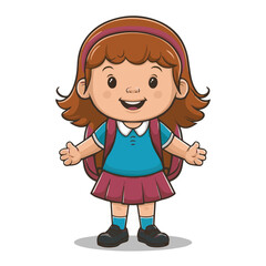 Printable cartoon of A happy schoolgirl