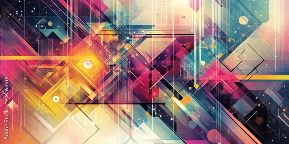 Aufkleber Illustrate a creative and colorful background with geometric patterns and textured gradients forming an artistic abstract design that combines elements of technology and nature in a modern 