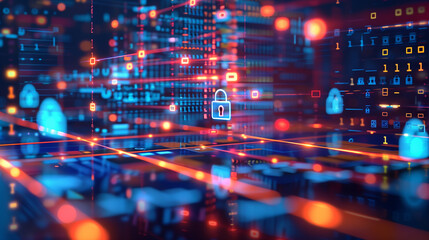 concept of financial data encryption with a visual of encrypted transaction codes, digital locks, and secure data streams
