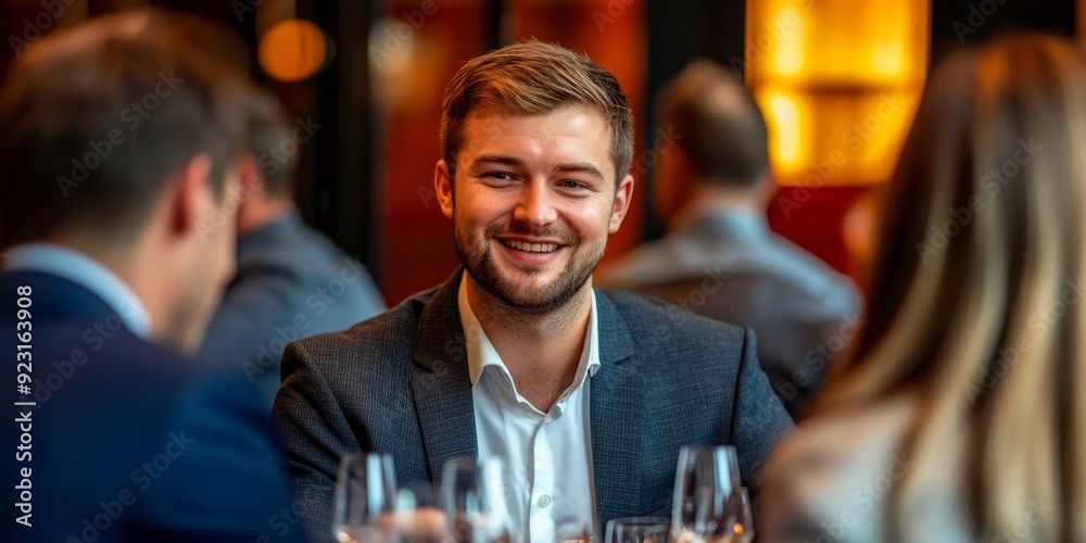 Poster Corporate networking event with business professionals building partnerships and sharing insights, set in a contemporary environment that highlights the value of connections 