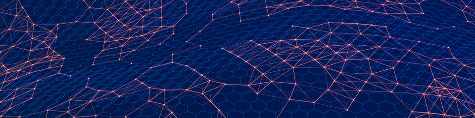 Technology background. Honeycomb concept. Big data. Hexagonal space with connected dots and lines. 3d