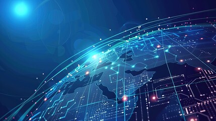 Fototapeta premium Abstract digital globe with glowing lines and dots, representing global connectivity.