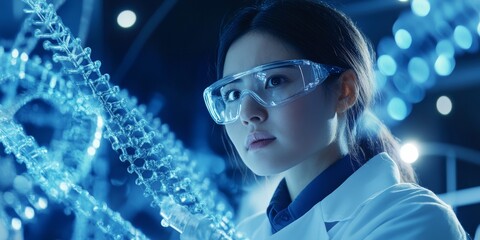 A captivating image of a scientist conducting genetic research, with a focus on analyzing DNA samples and using advanced technology to explore genetic information and biological processes