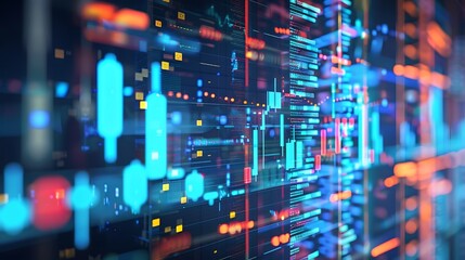 Abstract digital data visualization with charts, graphs and code. Representing information, business, and financial trends.