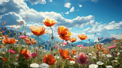 Obraz premium A field of wild poppies swaying in the wind