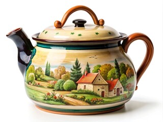 Hand painted whistling kettle decorative ceramic soup pot rustic countryside elegance