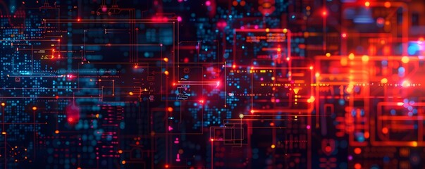 Obraz premium Abstract Digital Network with Red and Blue Lights