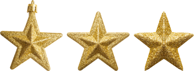 Golden Christmas star ornament bauble set isolated on white background