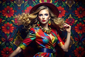 Fototapeta premium High-Fashion Glamour: Vibrant colors, bold patterns, elegant silhouettes, sophisticated poses