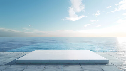 Fototapeta premium The white rectangular platform is placed on the vast sea