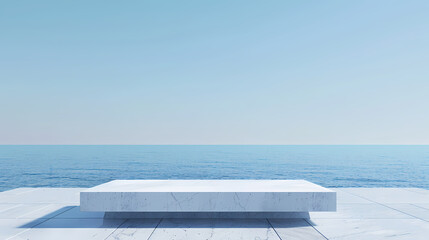 Obraz premium The white rectangular platform is placed on the vast sea