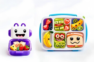 kawaii bento box filled with colorful and cute food items like sushi and fruit adorable and creative lunchbox design ideal for kids and playful vibrant food illustrations