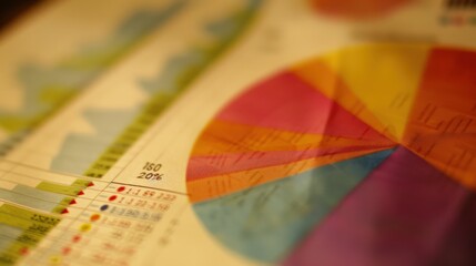 Naklejka premium A colorful pie chart is displayed on a piece of paper