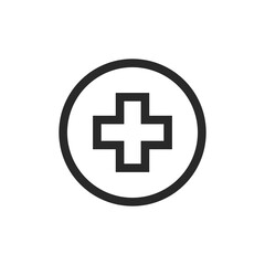 Fototapeta premium Outlined black medical cross in a circle isolated on white background. Health sign. Vector icon in flat style