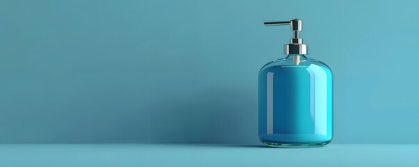 Blue Glass Bottle with a Silver Pump Dispenser