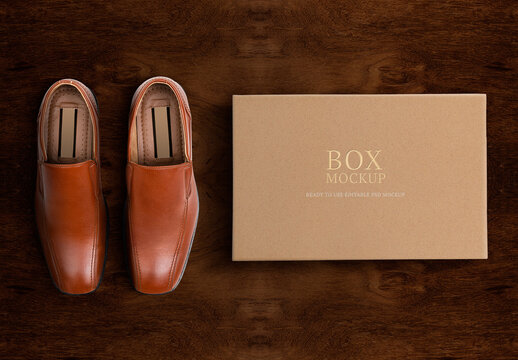 Product Pacakging Flatlay Shoe Box Mockup