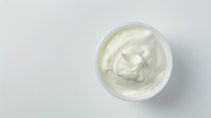 Yogurt,top view, white backgound, wide angle lens, AI Generative