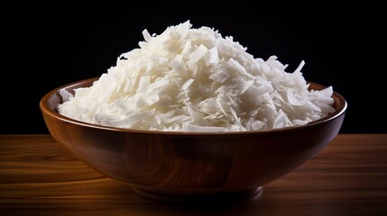 A photo of a bowl of dried coconut flakes