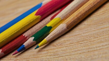 Fototapeta premium Directly above shot of multi colored pencils on table