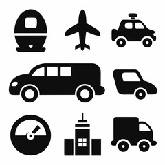 Automobile and Vehicle icons isolated silhouette vector art illustration