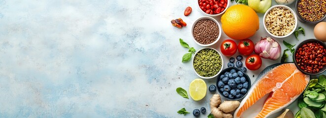 Banner of the role of nutrition in maintaining health with copyspace for custom design and messaging. A balanced diet and proper nutrition contribute to overall well being