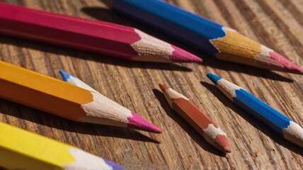 Fototapeta premium Directly above shot of multi colored pencils on table