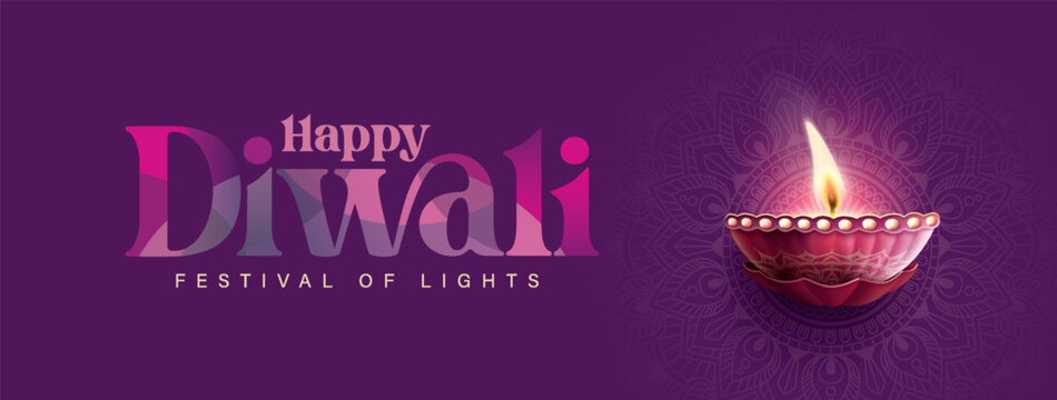 Happy Diwali festival with oil lamp, Rangoli decoration with Diya, Diwali holiday Background with rangoli, Diwali celebration greeting card,vector.