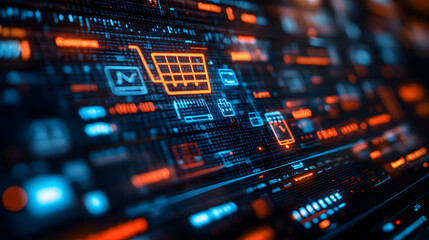 Digital marketplace interface with secure payment icons, illustrating the safety of online transactions, e-commerce, protection