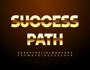 Vector premium logo Success Path Trendy Golden Font.  Chic Alphabet Letters and Numbers.