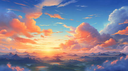 Beautiful anime sky with clouds.