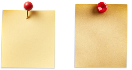 Yellow sticky note with red pin sticker transparent background PNG clipart