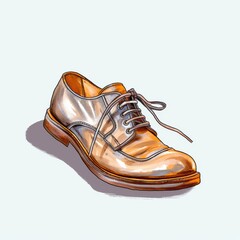 Detailed Hand-Drawn Illustration of a Classic Leather Shoe with Lace