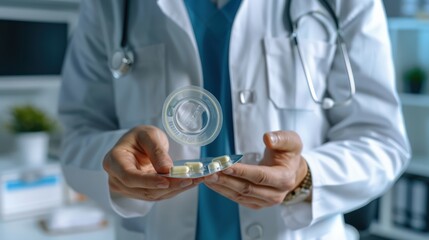 A doctor holding a pill in his hand