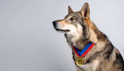 Fototapeta premium wolf wearing a gold medal