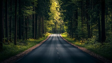 Fototapeta premium A dark forest with a straight road