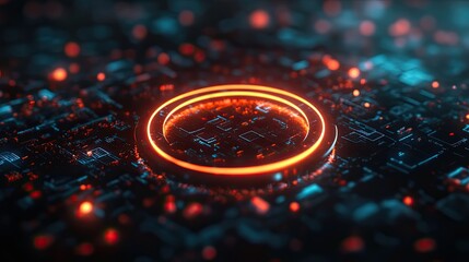 A Glowing Orange Circle Over a Dark Circuit Board