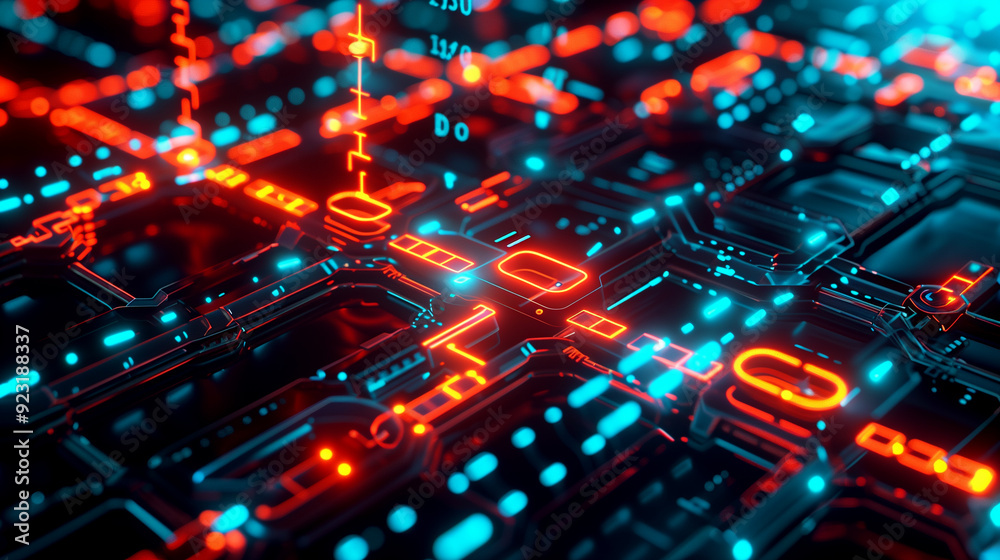 Poster a detailed visual of blockchain transactions with interconnected blocks, secure chains