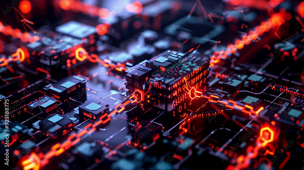 Aufkleber a detailed visual of blockchain transactions with interconnected blocks, secure chains