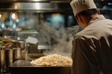 Chef Cooking Fried Rice in a Commercial Kitchen