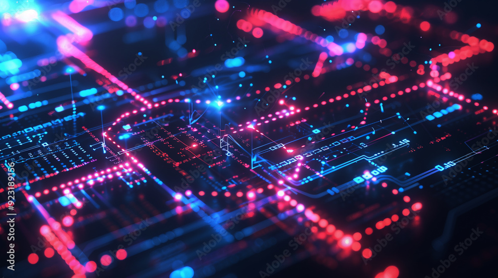 Poster a detailed visual of blockchain transactions with interconnected blocks, secure chains