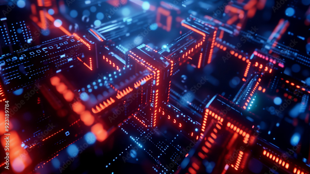 Poster a detailed visual of blockchain transactions with interconnected blocks, secure chains