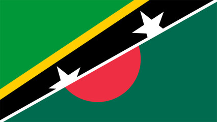 Saint Kitts and Nevis and Bangladesh flags combined in a split design, symbolizing international relations, global unity, and cultural exchange