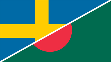 Sweden and Bangladesh flags combined in a split design, symbolizing international relations, global unity, and cultural exchange