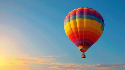 Fototapeta premium A vibrant hot air balloon floats in a clear blue sky, capturing the essence of adventure and joy in the great outdoors.