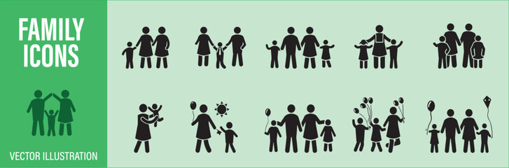 Family Generic black fill icons, Vector illustration.